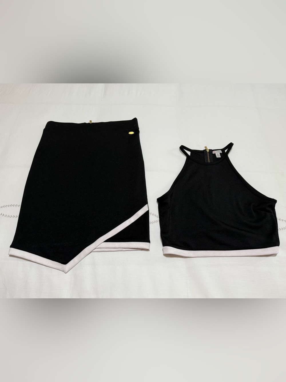 Guess Black Skirt and Top with White Trim